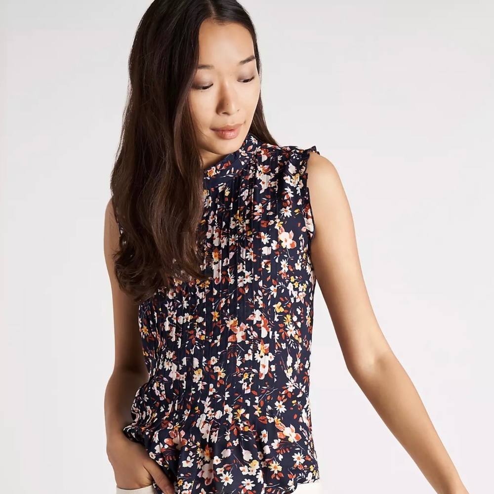 Ann Taylor Ruffle Pintucked Shell